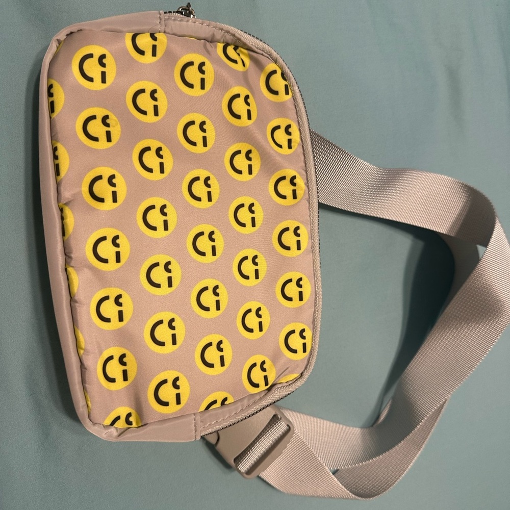 Smiley Face Belt Bag in Yellow and Tan
